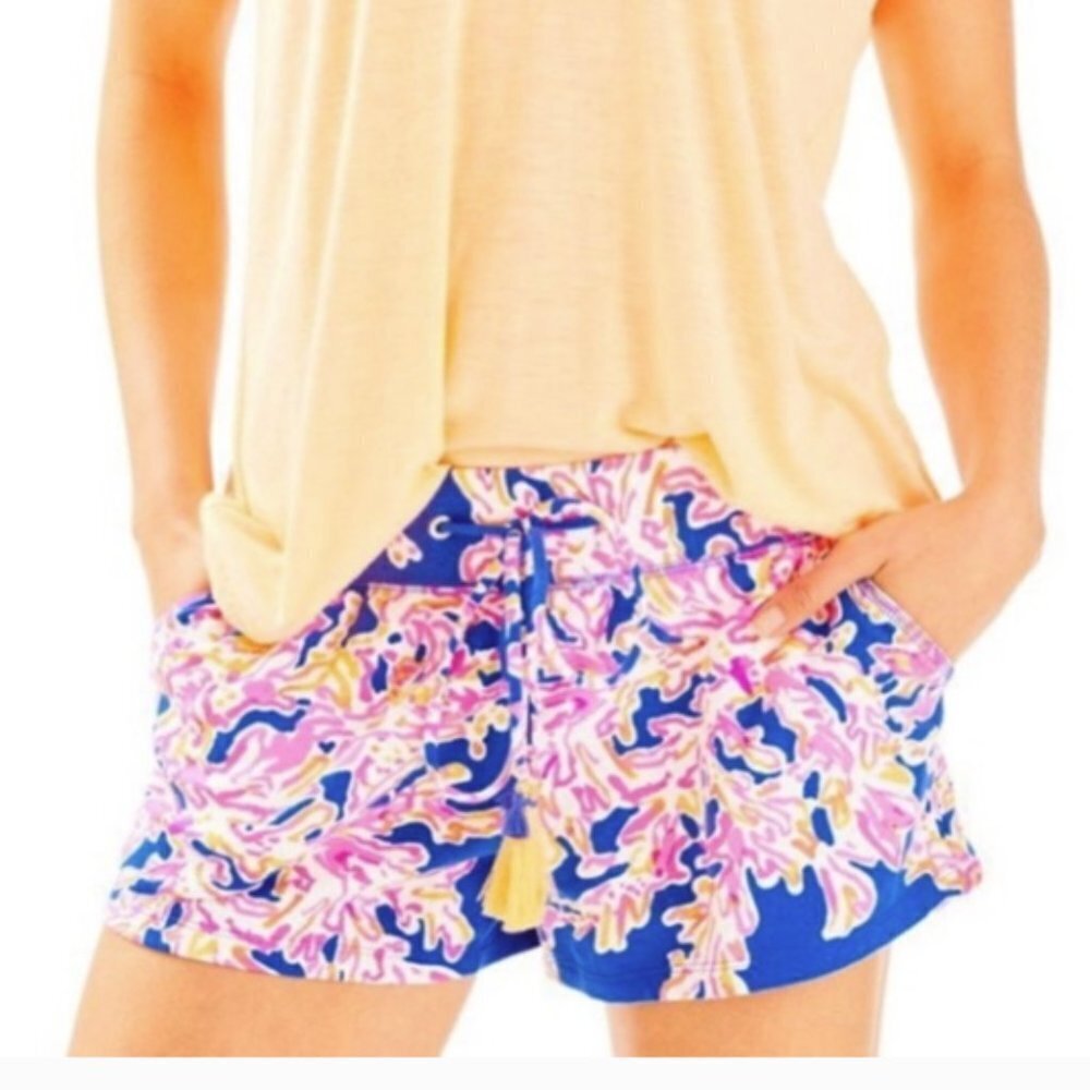Lilly Pulitzer Yasmin Short Brilliant Blue Its Electric Pink Coral Large NWOT